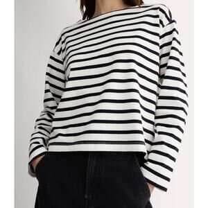 EVERLANE The Mariner Tee Bone / Black Stripe 100% Organic MEDIUM Nautical Prep